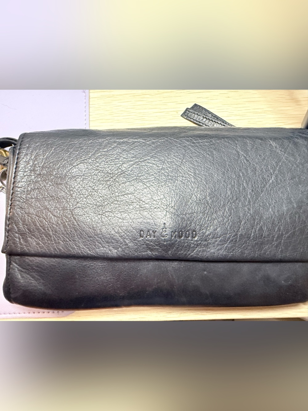 Day & Mood Black Leather Wristlet Clutch